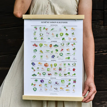 <strong>Gemüse Saisonkalender Poster A3 & A4 mit Holzrahmen – Regional & Saisonal</strong>